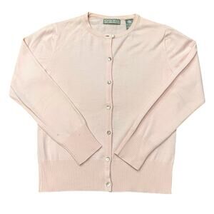 Kate Hill Sweater Womens PS S Petite Merino Wool Button Knit Pale Pink *Stains